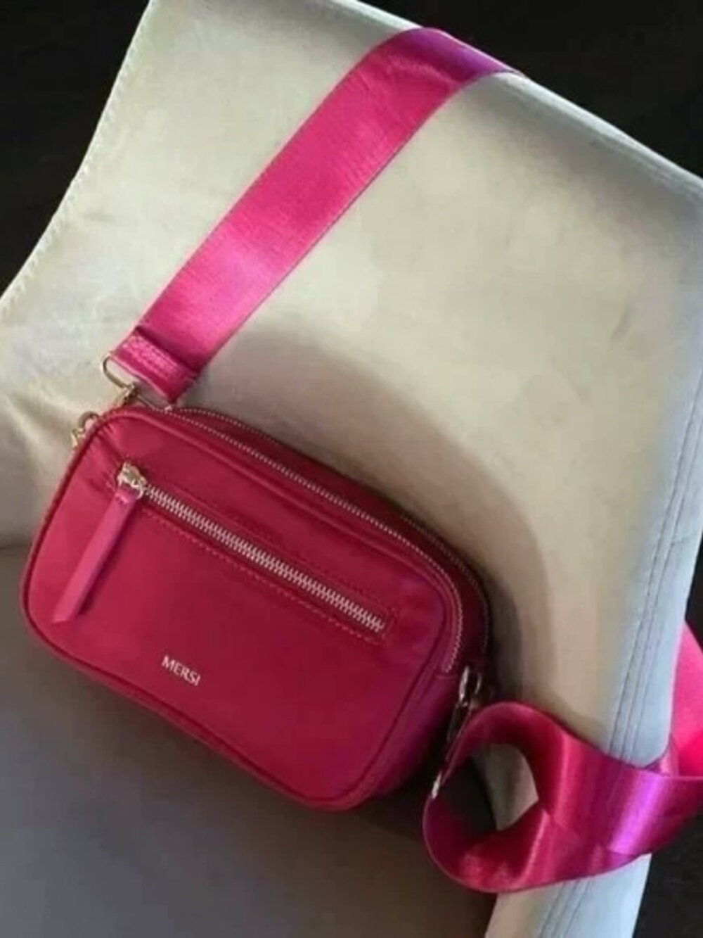 MERSI June Nylon Crossbody Bag in Magenta with Gold Hardware